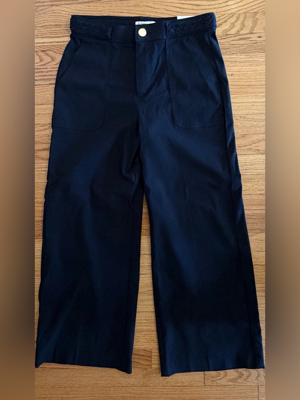 Jules & Leopold Dark Navy Blue Wide-Leg Stretch Cropped Pants with Braided Waist - Picture 10 of 13